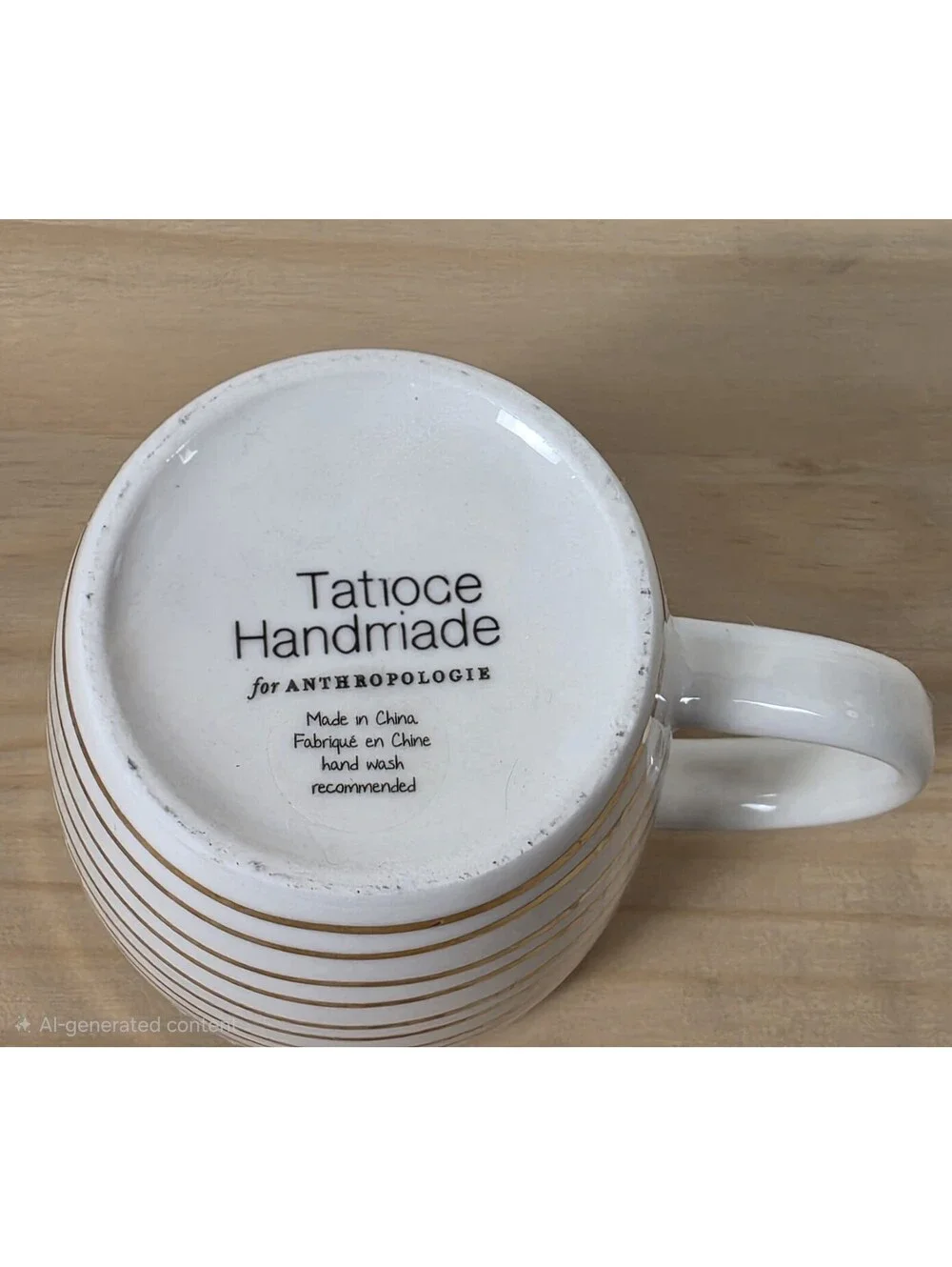 Anthropologie Hinkleville Handmade Sleepy Face Mug Gold Accents Pastel